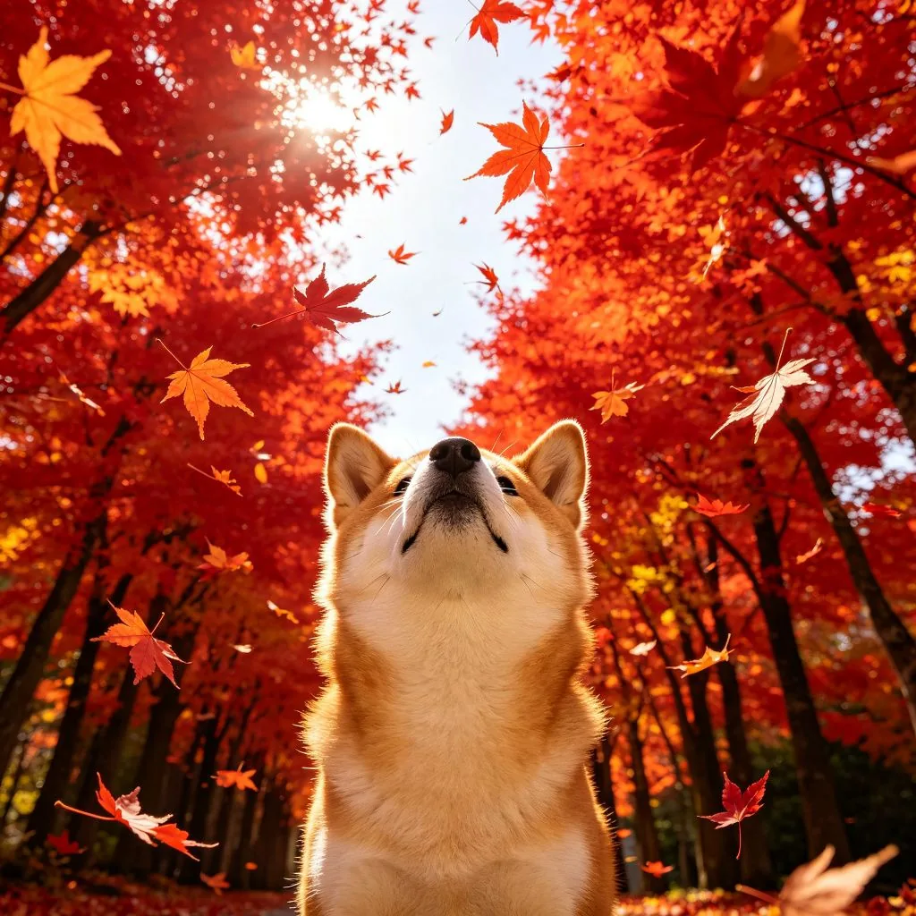 狗狗日記 - 紅葉隧道中的柴犬：秋天最浪漫的散步