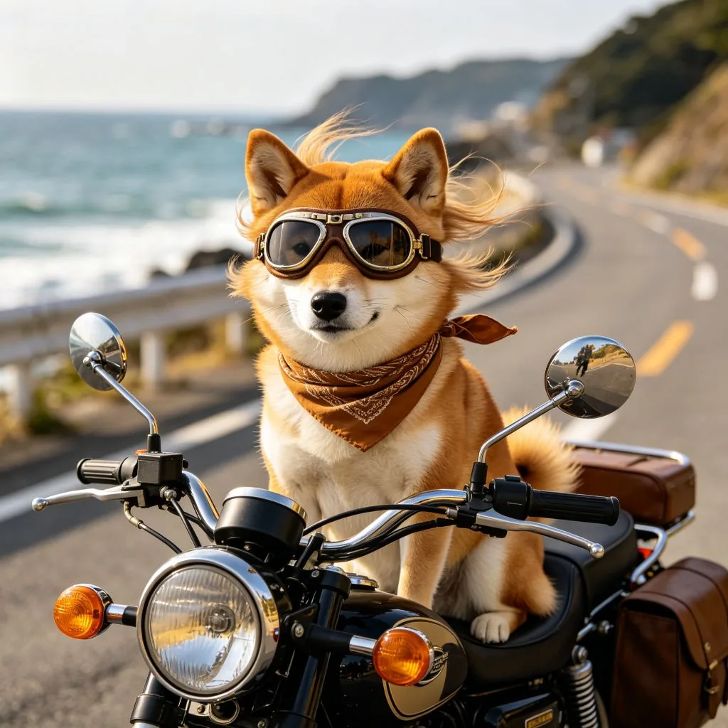 狗狗日記 - 復古摩托上的柴犬：狗狗的冒險精神