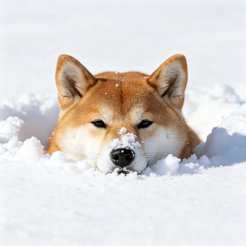 狗狗日記 - 雪埋腦袋的柴犬：狗狗的冬日遊戲