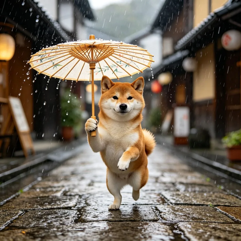 狗狗日記 - 雨中撐傘的柴犬：狗狗與雨天的故事