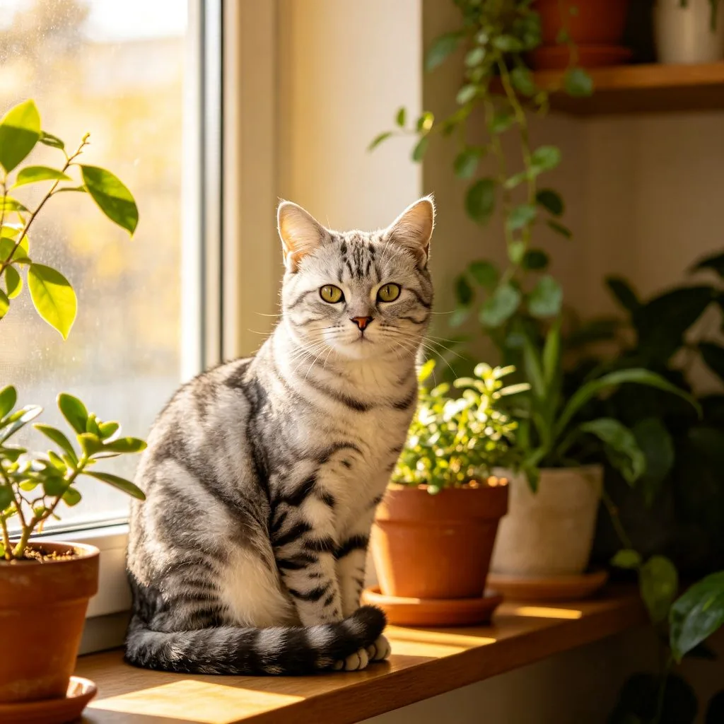 美國短毛貓健康與護理完全指南 - american shorthair cat wildflower meadow sunset(圖片3) ZooTecture 美國短毛貓健康與護理完全指南 - 寵物知識文章配圖