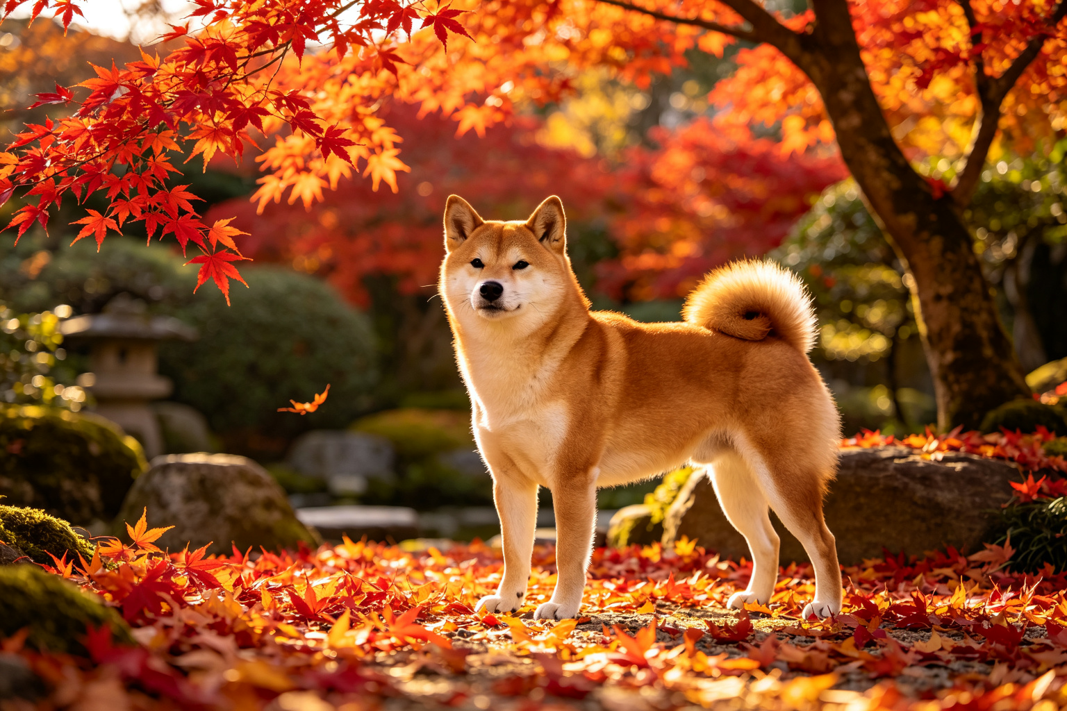 秋葉中的柴犬:日本國犬的四季物語 - 柴犬站在滿地紅楓葉中,日本庭園的秋日黃金時刻 ZooTecture 柴犬站在滿地紅楓葉中,日本庭園的秋日黃金時刻 - 秋葉中的柴犬:日本國犬的四季物語