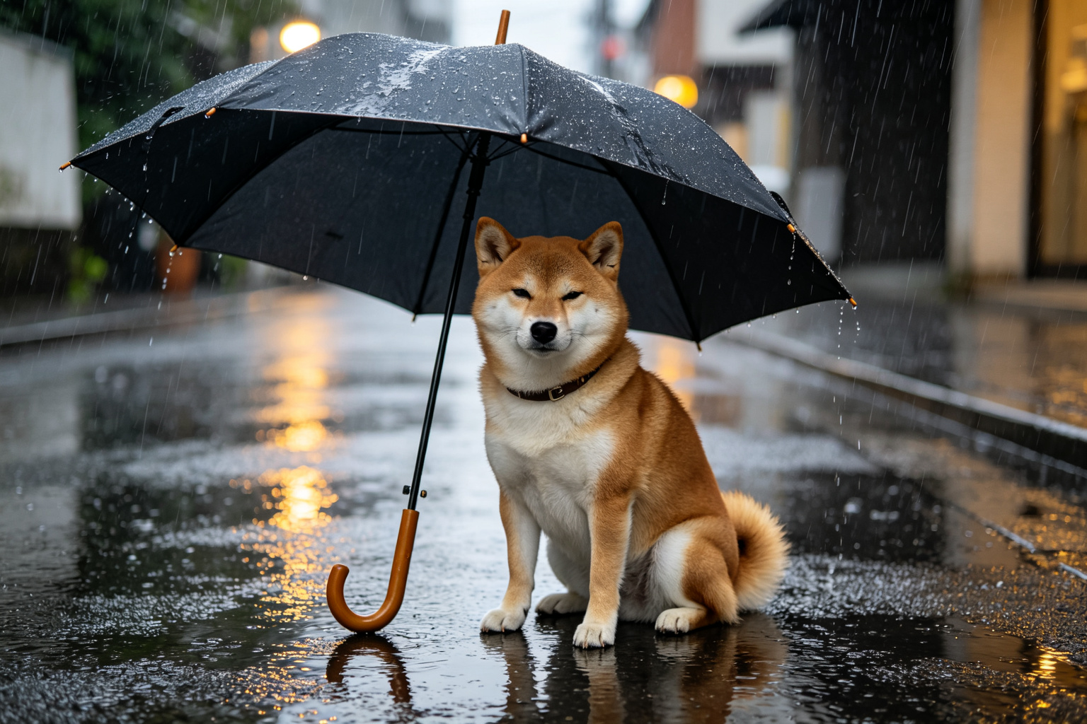 雨中撐傘的柴犬:狗狗與雨天的故事 - 柴犬坐在雨傘下躲雨,狗狗與雨天的故事 ZooTecture 柴犬坐在雨傘下躲雨,狗狗與雨天的故事 - 雨中撐傘的柴犬:狗狗與雨天的故事